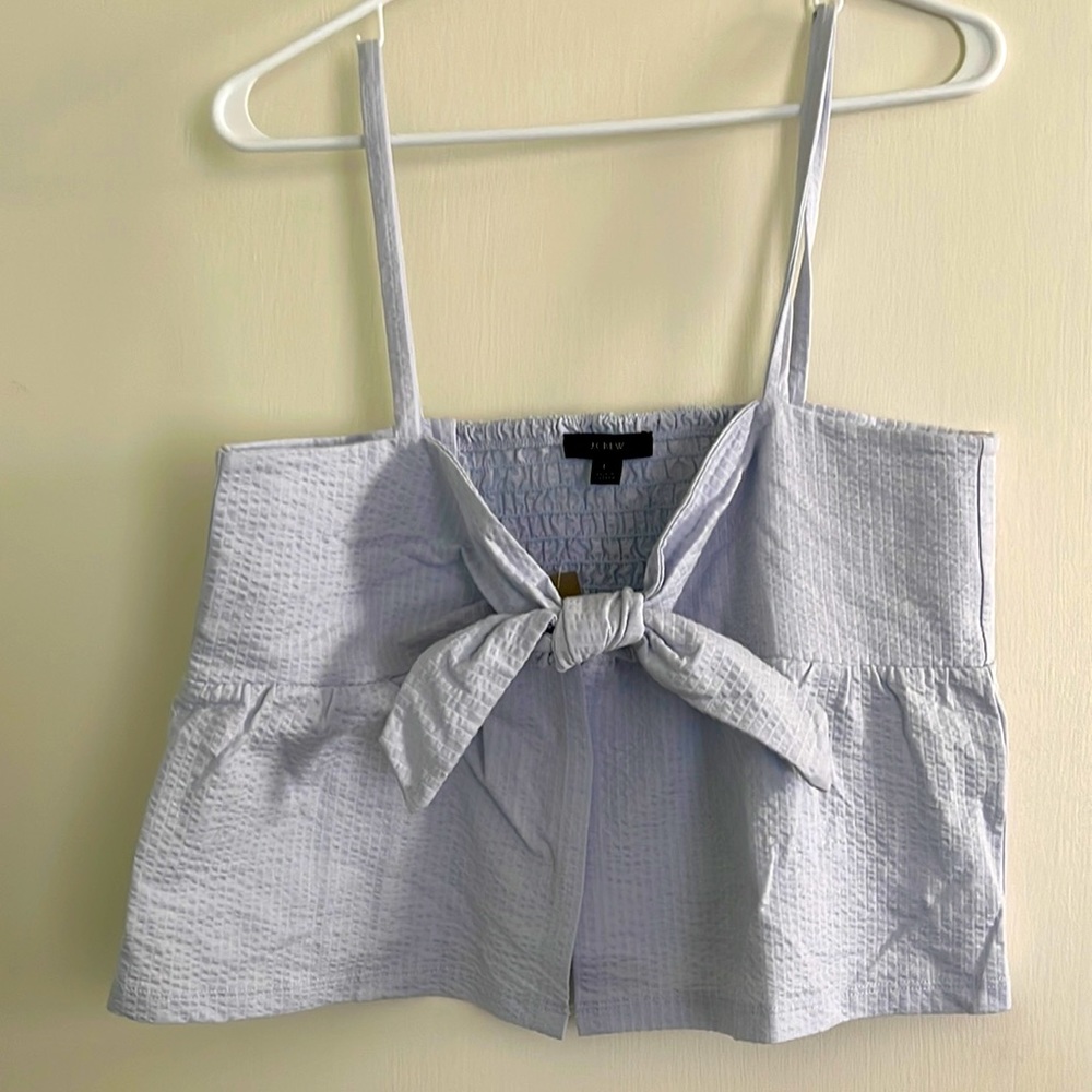 JCrew Seersucker Blue Front-Tie Tank - L - NWT